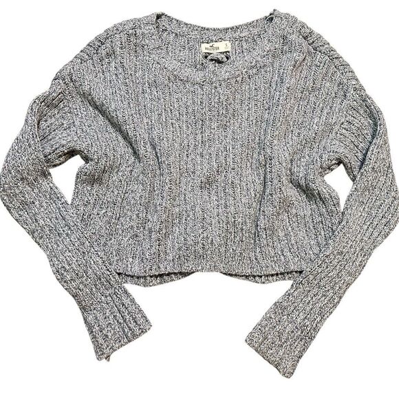 Hollister Women's Gray Knit Pullover Sweater Size S Boho Long Sleeve Cropped - Picture 1 of 3